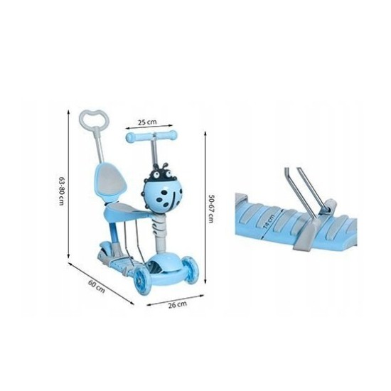 Kolmerattaline roller istmega 5in1 lepatriinu helesinine