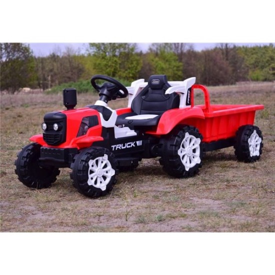 Punane elektritraktor haagisega TRUCK III