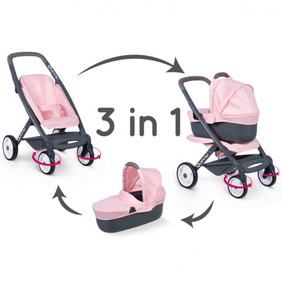 Nukukäru turvahälliga Smoby Maxi - Cosi Quinny 3 in 1 Pink