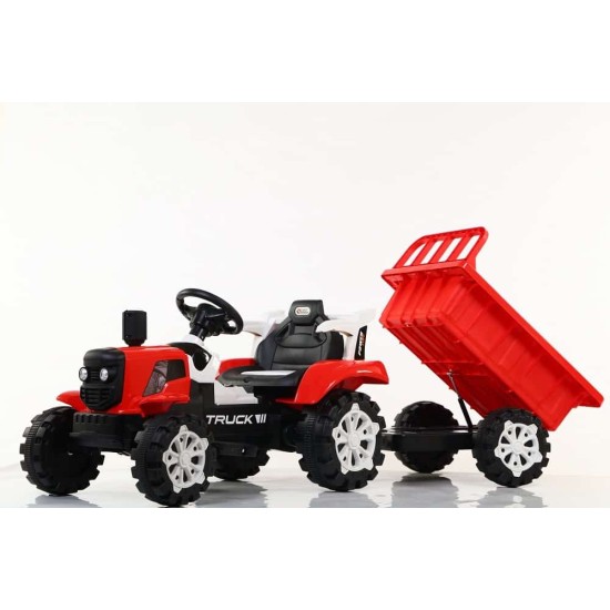 Punane elektritraktor haagisega TRUCK III