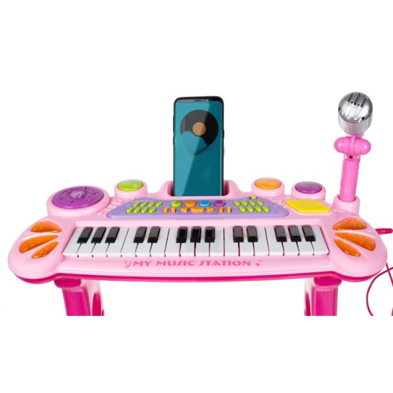 Vaikiškas pianinas - sintezatorius su mikrofonu ir kėdute - Rose