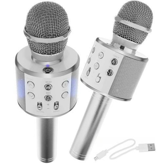 Nešiojamas karaoke bluetooth mikrofonas Ws 858 Silver