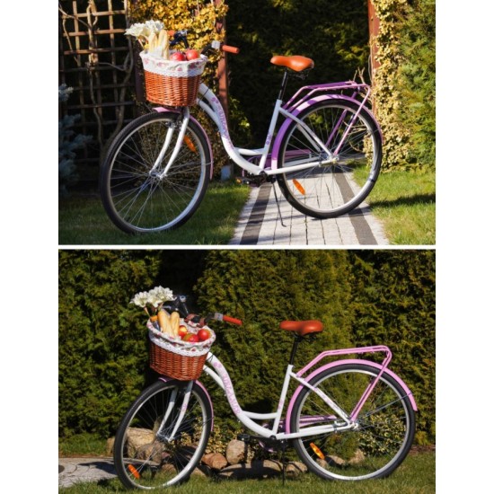 Naiste linnajalgratas 28", 3 käiku, valge/roosa