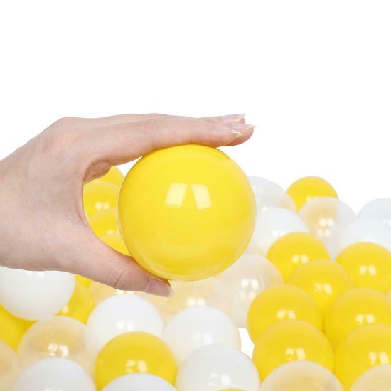 100 tk. värvilised plastpallid 5,5 cm. valge - kollane