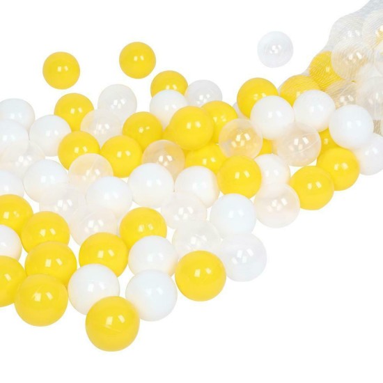 100 tk. värvilised plastpallid 5,5 cm. valge - kollane