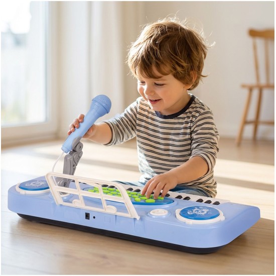 Laste klaver 37 klahvi mikrofoniga, sinine, USB, MP3