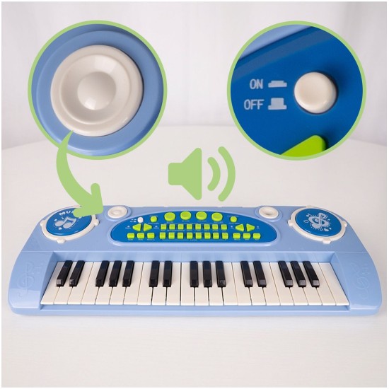 Laste klaver 37 klahvi mikrofoniga, sinine, USB, MP3