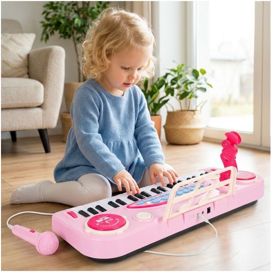 Laste klaver 37 klahvi mikrofoniga, roosa USB, MP3