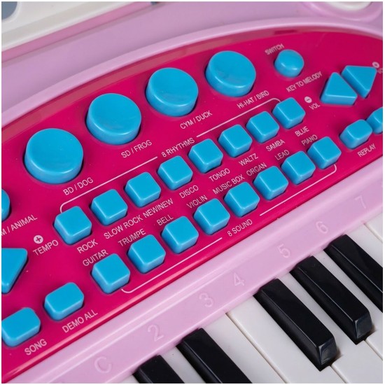 Laste klaver 37 klahvi mikrofoniga, roosa USB, MP3