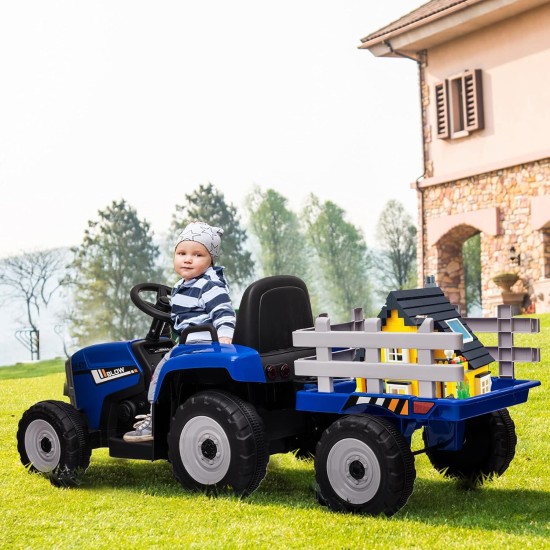 Suur elektriline traktor haagisega, sinine