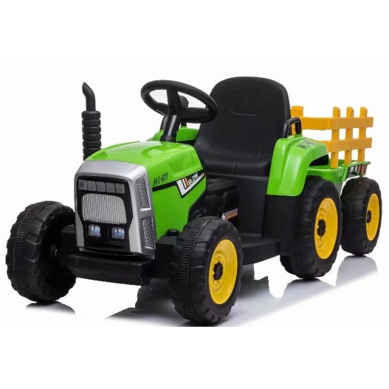 Suur elektriline traktor haagisega, roheline