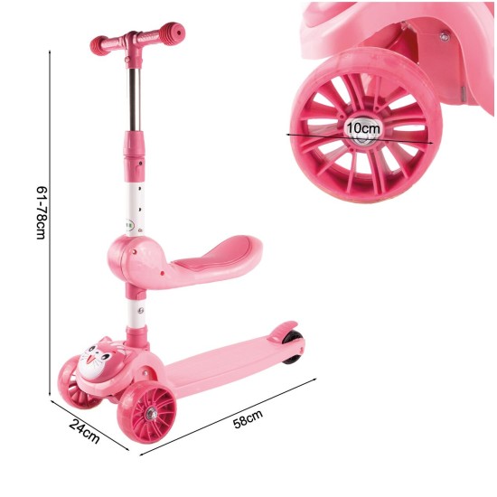 Kolmerattaline istmega roller, Cat 2in1, Rose