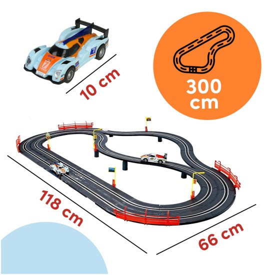Mänguautode rada Top Turbo, 300 cm, 2 LED-autot, 2 pulti