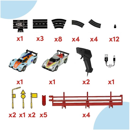 Mänguautode rada Top Turbo, 300 cm, 2 LED-autot, 2 pulti