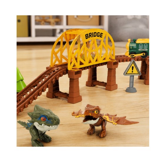 Elektrirongi rööpad dinosauruste sillaga, kingikomplekt, 128 osa