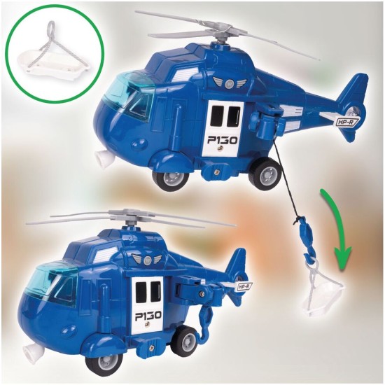 Politsei veoauto haagise, helikopteri ja autoga