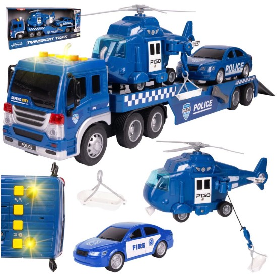 Politsei veoauto haagise, helikopteri ja autoga
