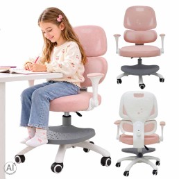 Laste laua tool, ergonoomiline, pöörlev, kõrguse reguleerimise võimalusega, roosa