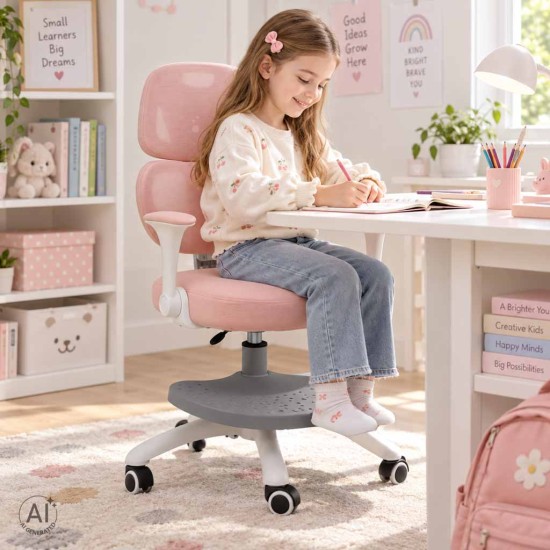 Laste laua tool, ergonoomiline, pöörlev, kõrguse reguleerimise võimalusega, roosa