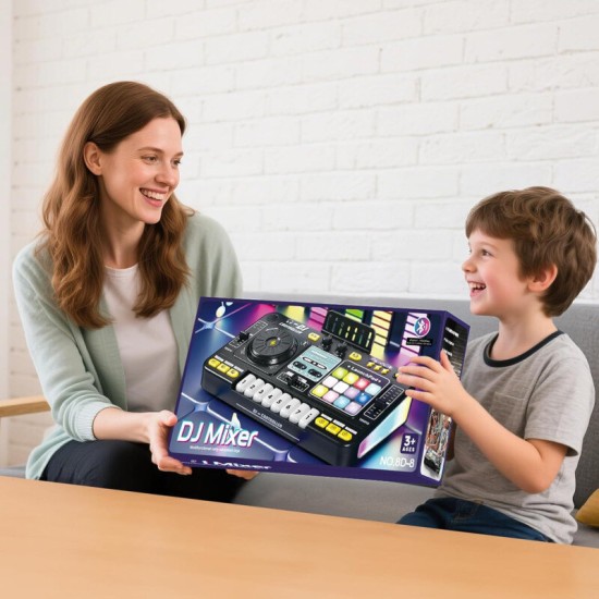 Laste DJ-pult mikrofoniga, klahvpillide, Bluetoothi ja DJ-plaadimängijaga