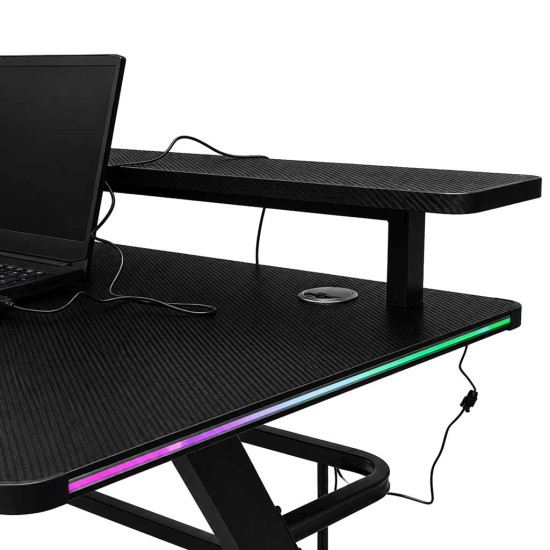 Mängulaud RGB LED pikenduse ja arvutihoidikutega 120x60x70 cm must
