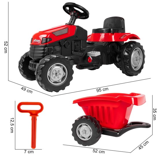 Pedaaliga töötav lastetraktor haagisega XXL, punane