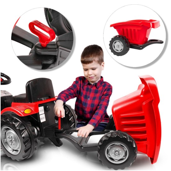 Pedaaliga töötav lastetraktor haagisega XXL, punane
