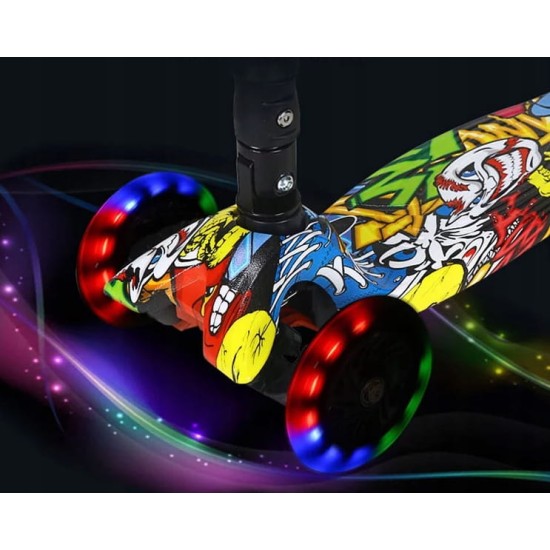 Kolmerattaline tõukeratas LED ratastega Graffiti White