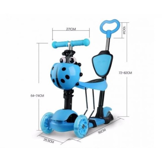 Kolmerattaline roller istmega 5in1 lepatriinuroheline