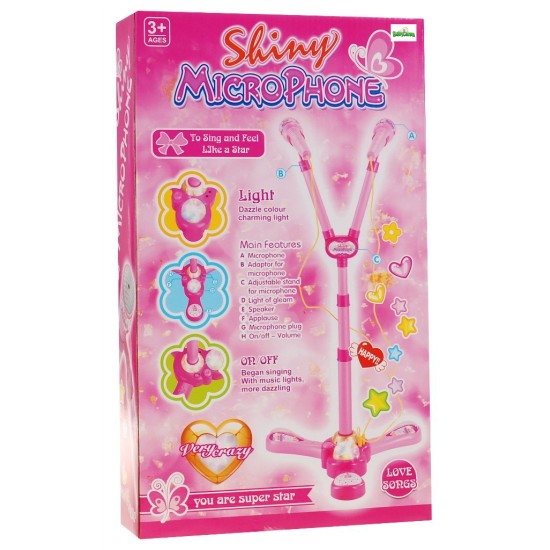 Dvigubas vaikiškas mikrofonas su stovu - karaokė Shiny