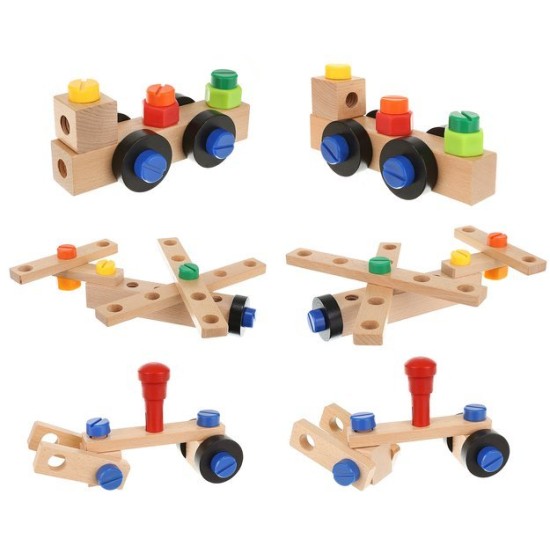 Laste puidust konstruktorikomplekt Tool, 3in1
