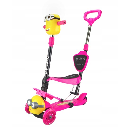 Kolmerattaline tõukeratas istmega 5in1 minion roosa