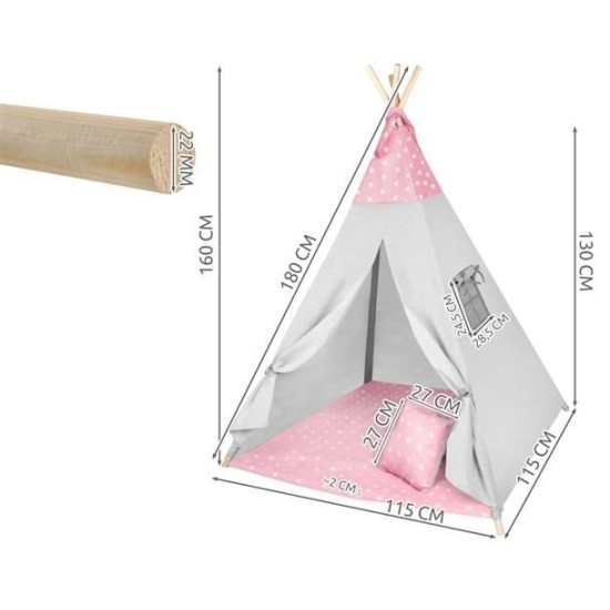 Mängi telk tipi WIGWAM pehme mati ja 3 padjaga Rose