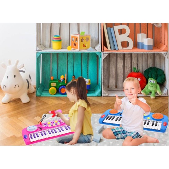 Pianinas sintezatorius su mikrofonu, kėdute ir 37 klavišais - mėlynas