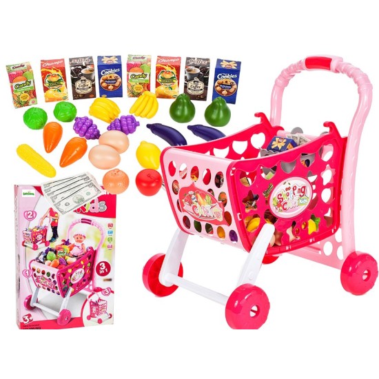 Mänguasjade ostukäru ostudega "Supermarket" 3in1 roos