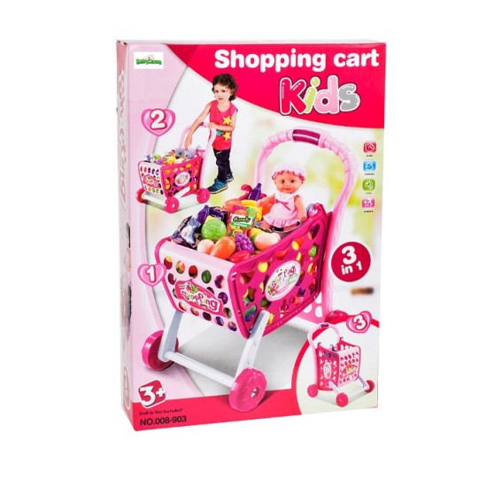 Mänguasjade ostukäru ostudega "Supermarket" 3in1 roos
